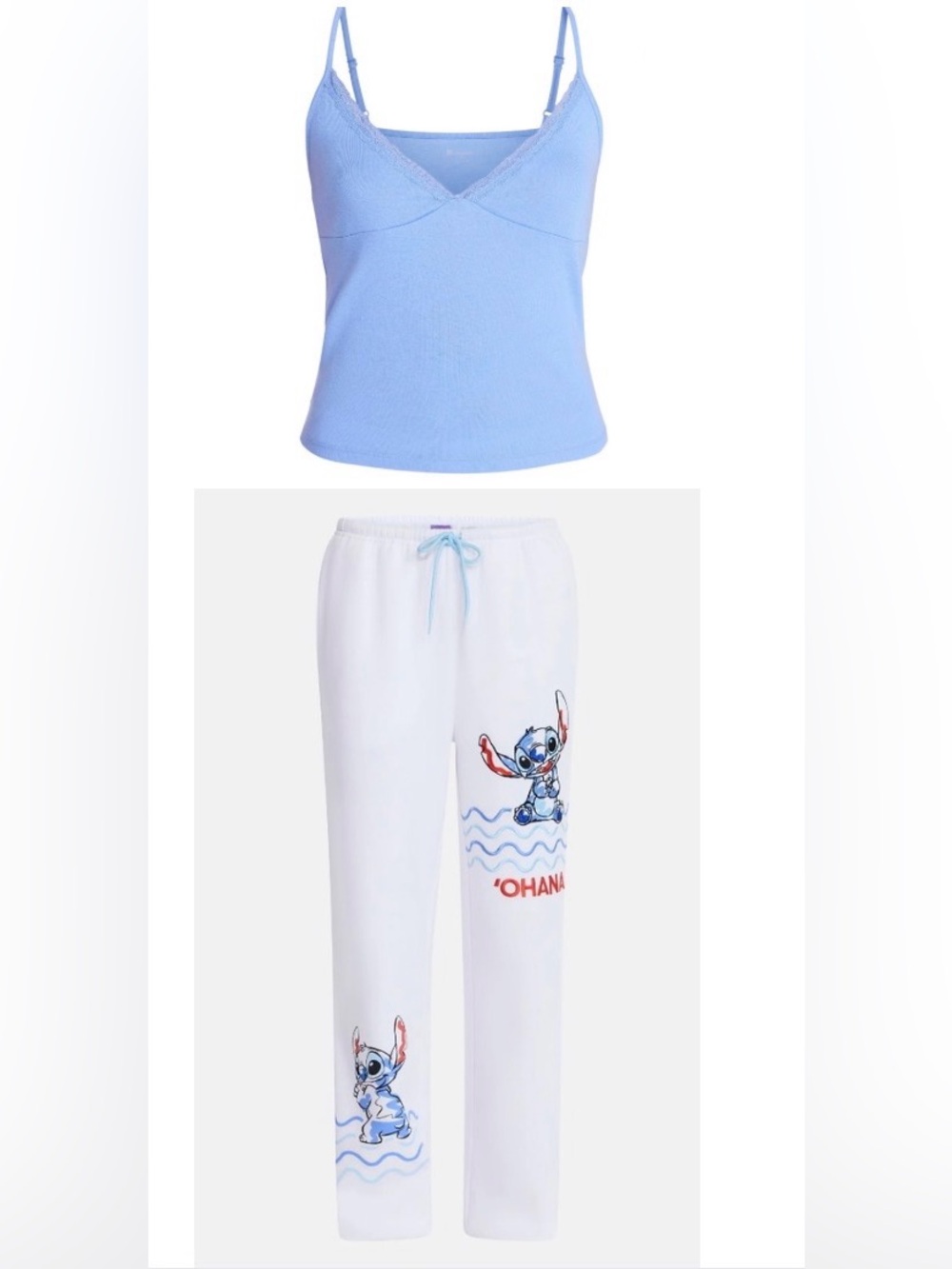 Disney Light Blue Tank & White Stitch 'Ohana' Lounge Set Sweatpants and Tank Top